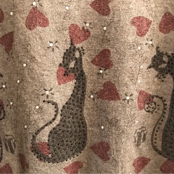 DJ & Juju Black Cat & Red Heart Pullover Tunic Sweater Size XL - Picture 3 of 8